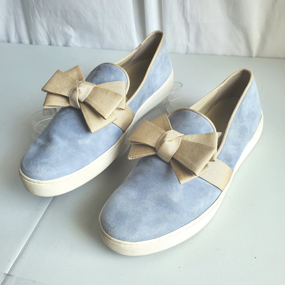 Michael Kors Collection Blue Suede Sneaker Shoe 9 M Bow Slip On Coastal Casual - Picture 11 of 12